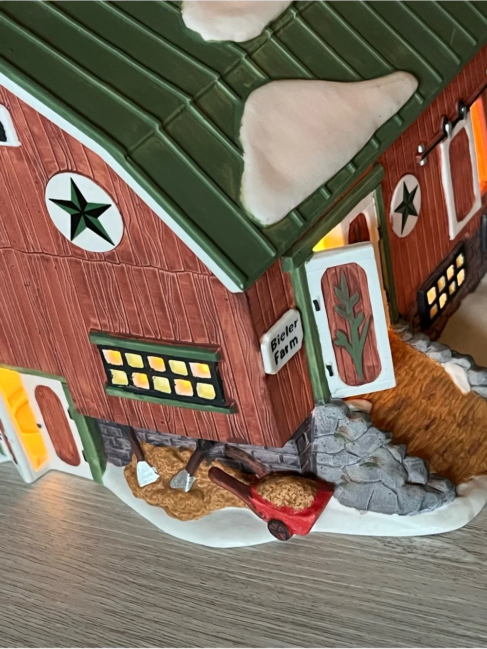 Department 56 Lighted Barn with Green Roof and Stone Turrets